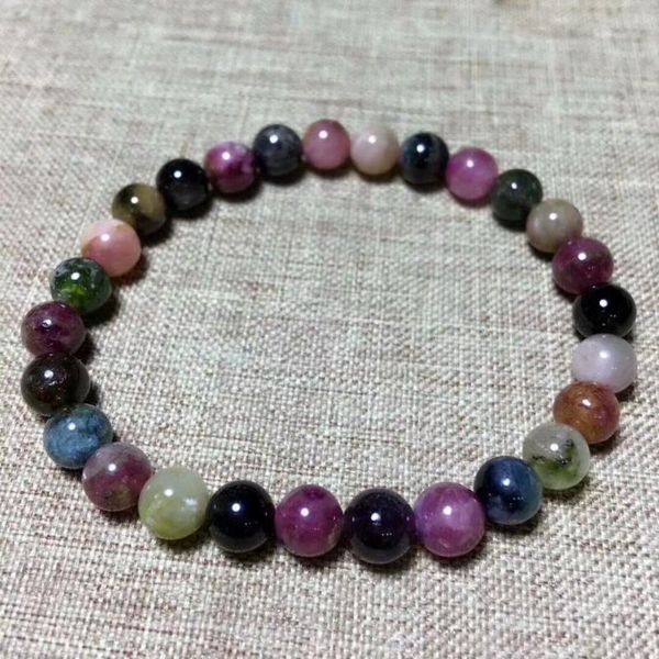 

beaded, strands natural crystal beads bracelet colorful tourmaline 6mm, Black