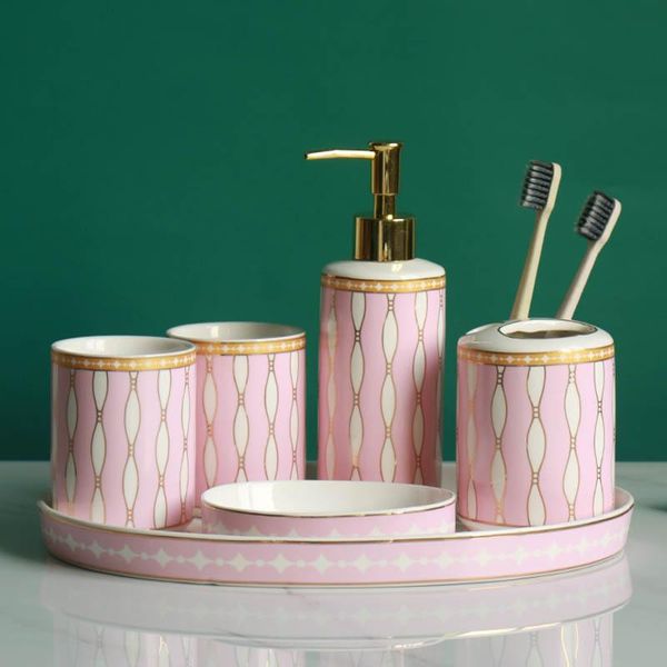

bath accessory set american art ceramic bathroom wash accessories six-piece modern home luxury decoration upscale weddinggifts
