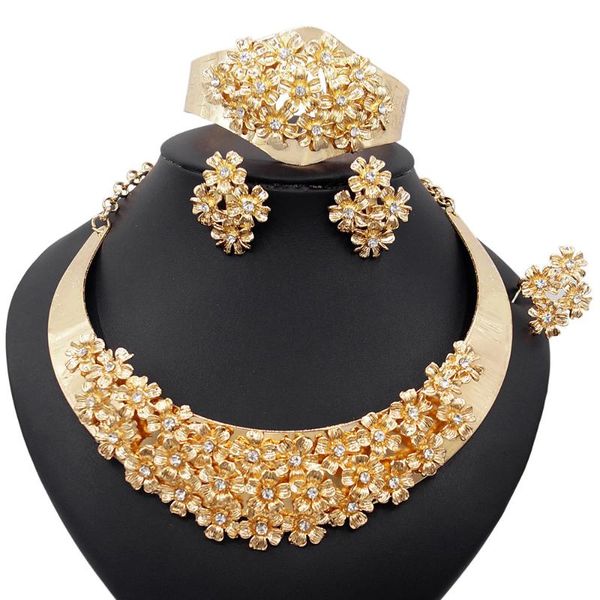 

earrings & necklace yulaili african jewelry sets fashion bridal gift flowers choker charm bangle ring jewelery set, Silver