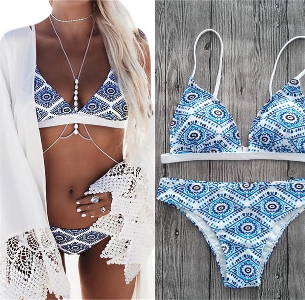 

2021 print bikini set push-up swimsuit new summer swimwear women bandage bathing suit halter swimming suit brazilian bikini