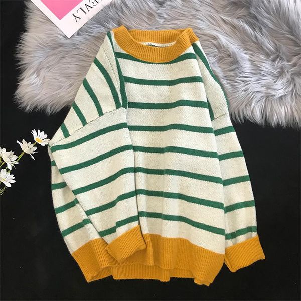 

women's sweaters ebaihui christmas sweater women casual loose knitted pullover o-neck autumn jumper fall long sleeve chic striped, White;black