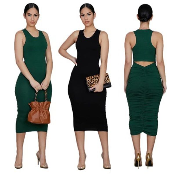 

solid colors womens dresses fashion trend o neck mini low cut sleeveless bag hip skinny skirts designer female elegant bodycon dress, Black;gray