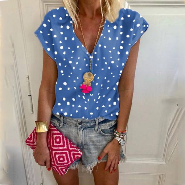

2020 womens and blouses harajuku ladies loose v-neck casual half sleeve dot printing shirt tee shirt x0521, White