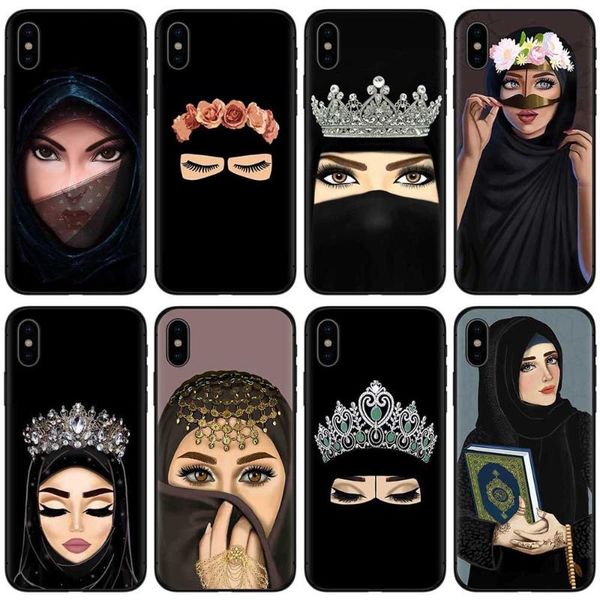 

cell phone pouches islamic arabic hijab girl case for 12 pro max mini 11 xs 8 7 6 plus2021 frame soft shell anti-drop cover