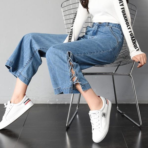 

women's jeans 2021 spring tencel women loose wide leg female blue stoashed soft straight long leisure k29