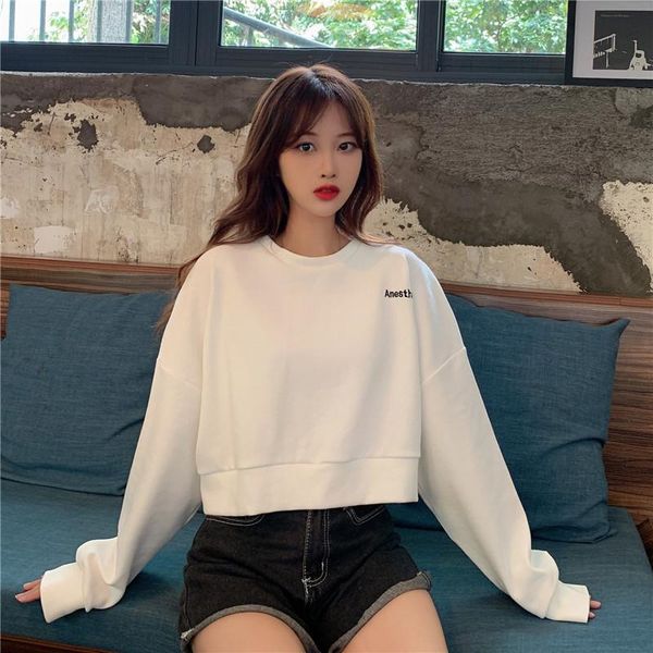 

oversize aesthetic women's clothing long sleeve sweatshirts ladies hoodies pullover causal spring fall crop harajuku ulzzang &, Black