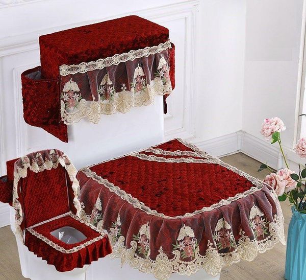 

toilet seat covers fyjafon 3pcs cover red rectangle closestool plush tank with storage bags bathroom overcoat