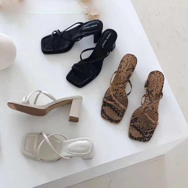 

fashion snake pattern sandal luxuryÂ designerÂ slides slippers women high heel flip flops slip on slide narrow band shoes summer elegant sanda, Black