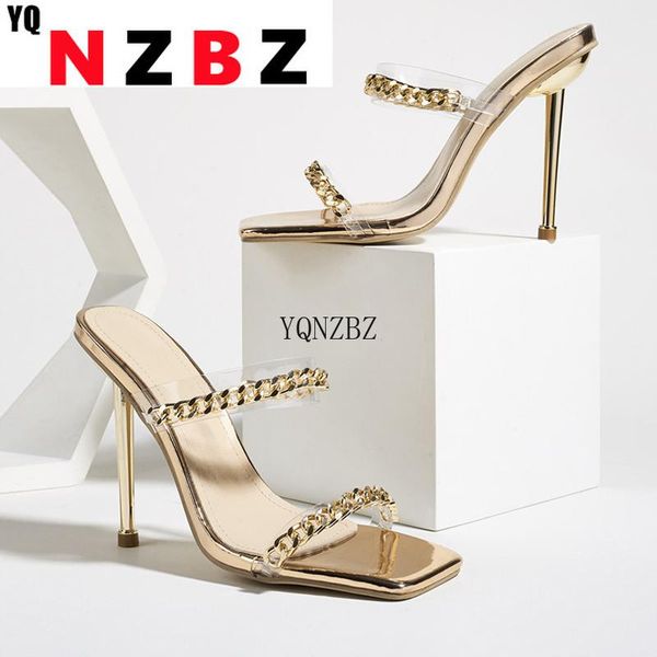 

slippers yqnzbz 2021 design golden chain female pumps outdoor fashion heels sandals for women slides summer shoes, Black