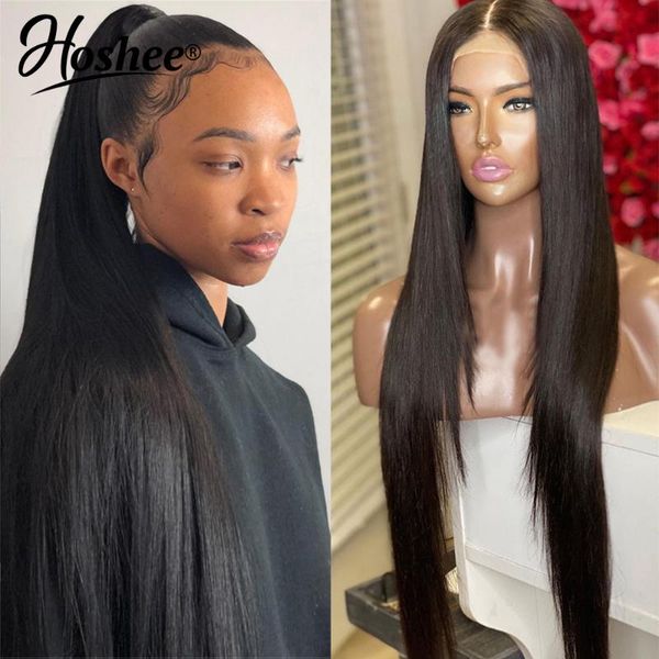 

8-26 long straight human hair wigs brazilian remy deep part lace front for women preplucked with baby, Black;brown