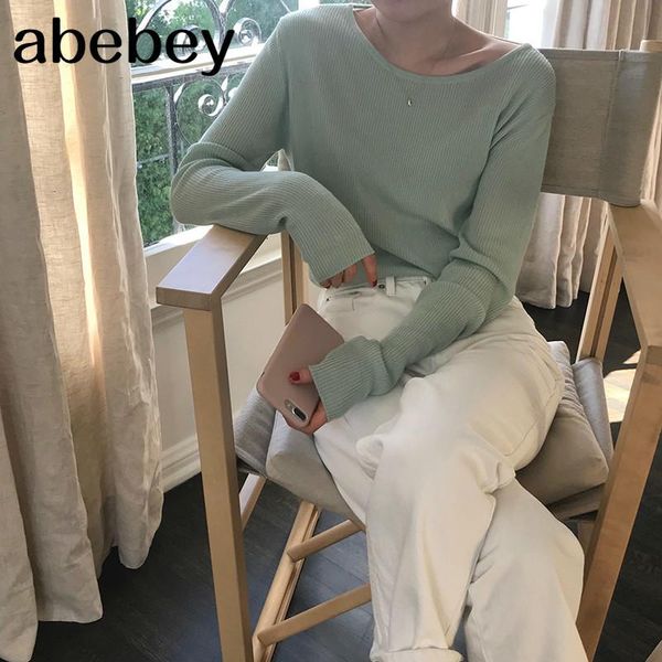 

women's t-shirt o neck pullover long sleeve knit women solid simple spring 2021 pull femme loose causal all match, White