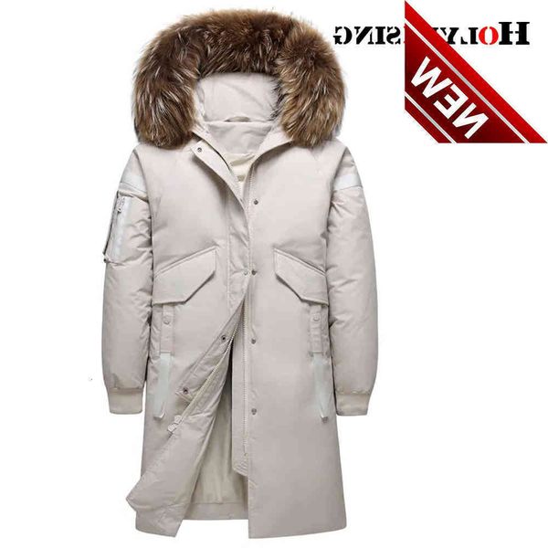 

men 2021 winter new long casual thick fur hooded waterproof down coat jacket outwear pockets parka white duck down 19728, Black