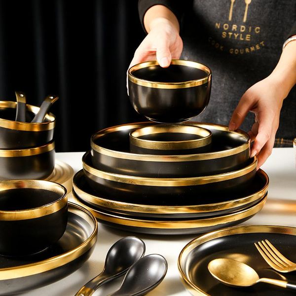 

dishes & plates rim ceramics tableware kitchen plate bowl cutlery dish quality ceramic dinner set for family el
