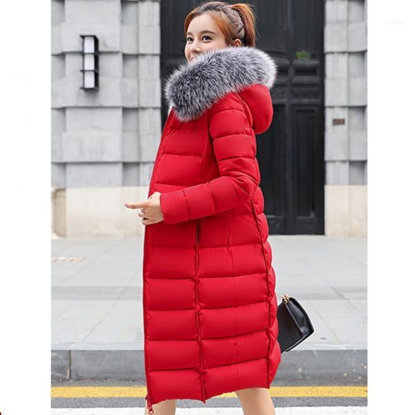 

women's down & parkas long winter clothes overcoat fashion women luxurious collar coat warm cotton liner jacket thicken1, Black