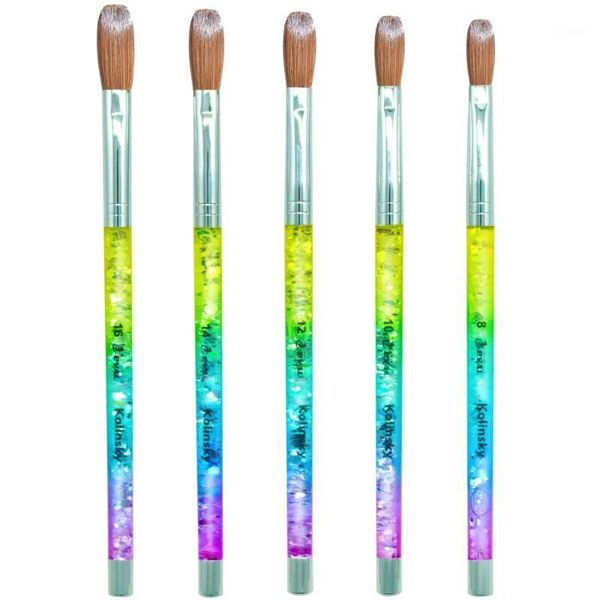 

eval rainbow aqua 100% kolinsky sable hair brush acrylic nail uv gel manicure powder pedicure with liquid glitter handle1, Yellow