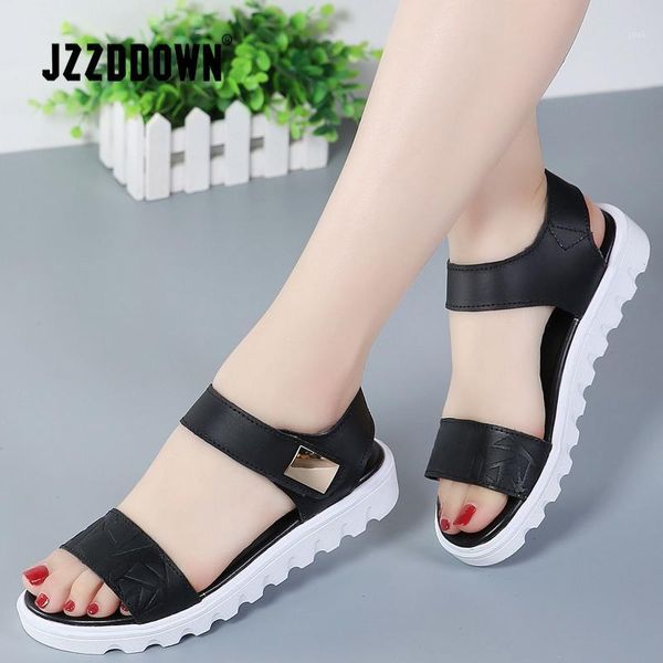 

sandals genuine leather women shoes platform ladies flats beach casual flip flop shoe 2021 summer fashion mid heel footwear1, Black