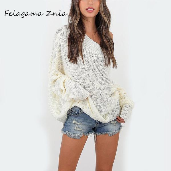 

women's sweaters felagama znia 2021 autumn winter sweater women round neck pullover knit large size loose long sleeves, White;black