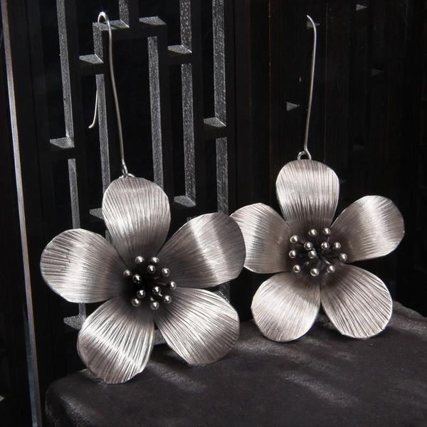 

stud original handmade flower earrings ladies silver retro temperament fashion ethnic style exaggerated, Golden;silver