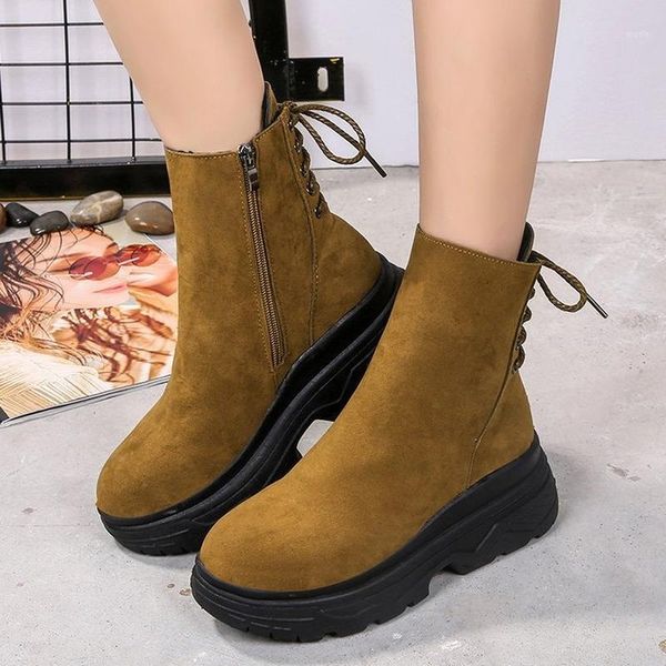 

boots pu leather women's ankle women autumn winter cross strappy vintage punk woman botas mujer flat ladies shoes1, Black