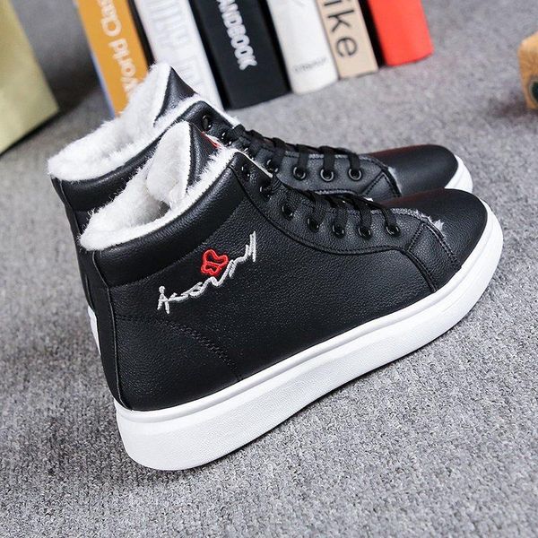 

boots women shoes winter warm fur plush lady casual lace up fashion sneakers zapatillas mujer platform snow, Black