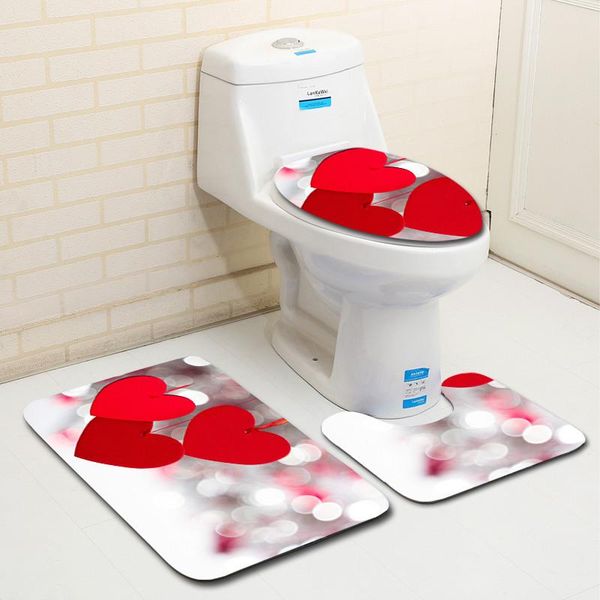 

rose bathroom rug mat valentine's day non-slip set coral fleece shower toilet room carpet rugs bath mats