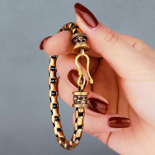 

skull mens women copper bracelet brass bangle vintage punk hip hop gothic for couple lover girl boyfriend jewelry gift wholesale charm brace, Golden;silver