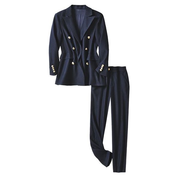 

women's two piece pants shuchan office lady 2 set double breasted blazers women long sleeve+ ankle-length pencil spring/autumn, White