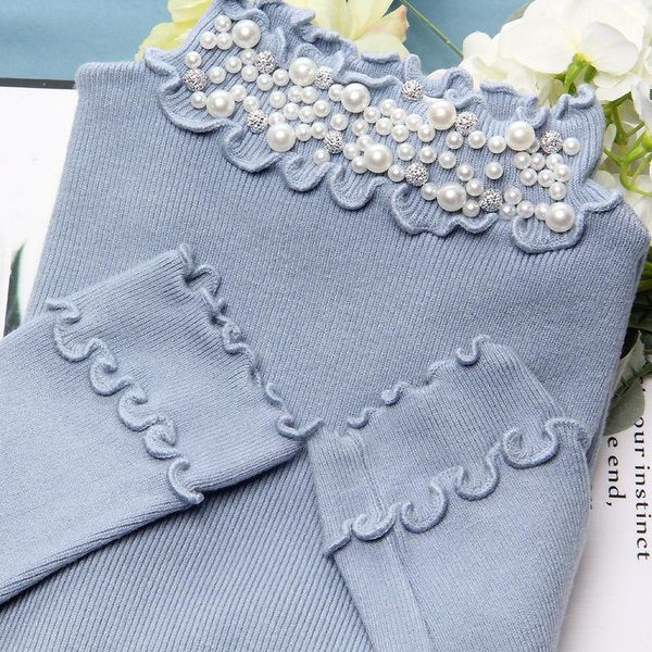 

women's sweaters half high neck knitted clothes 2021 spring and autumn long sleeve slim fitting edge nail bead sweater, White;black