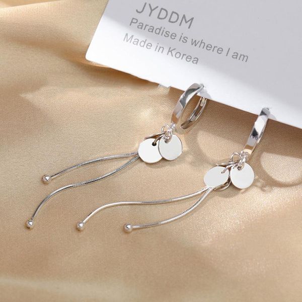 

hoop & huggie women's fashion simple style earrings with small round pendants long chain tassel dangle earring piercing jewelry gifts, Golden;silver