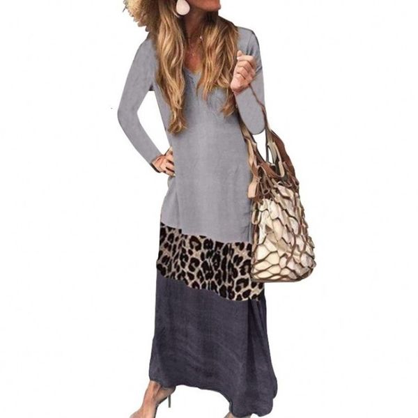 

dresses fall / casual winter v-neck leopard contrast women's dress, Black;gray