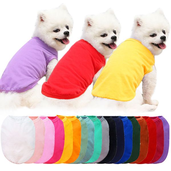 Sublimação em branco faça você mesmo roupas para cães algodão vestuário para cães branco colete em branco camisas para animais de estimação cor sólida camiseta para cães pequenos gato vermelho azul amarelo xl