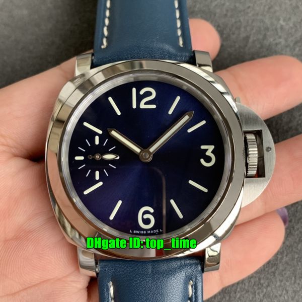 

watches hwf 44mm hw1085 01085 stainless steel p6000 mechanical hand winding mens watch blue dial leather strap gents wristwatches, Slivery;brown