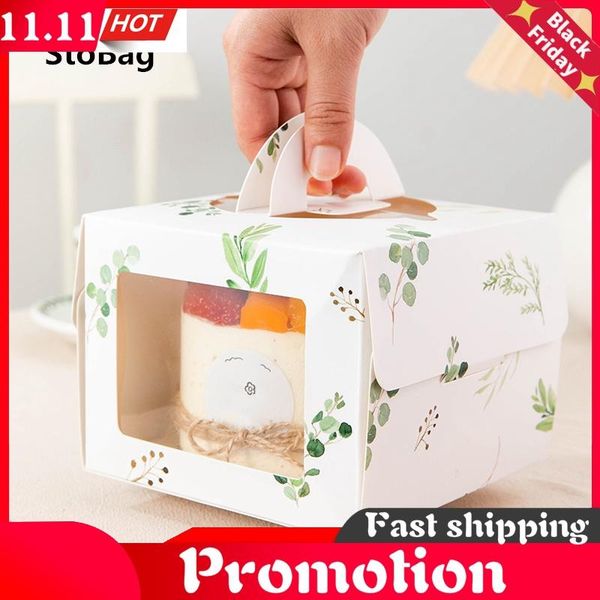 

10pcs 4inch with window portable cake box birthday baby shower favor thickened base handmade gift packing patisserie wrap