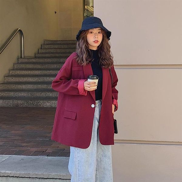 

women's suits & blazers [ewq] korea chic suit coat 2021 autumn winter loose single breasted long sleeve blazer jacket female fashion 16, White;black