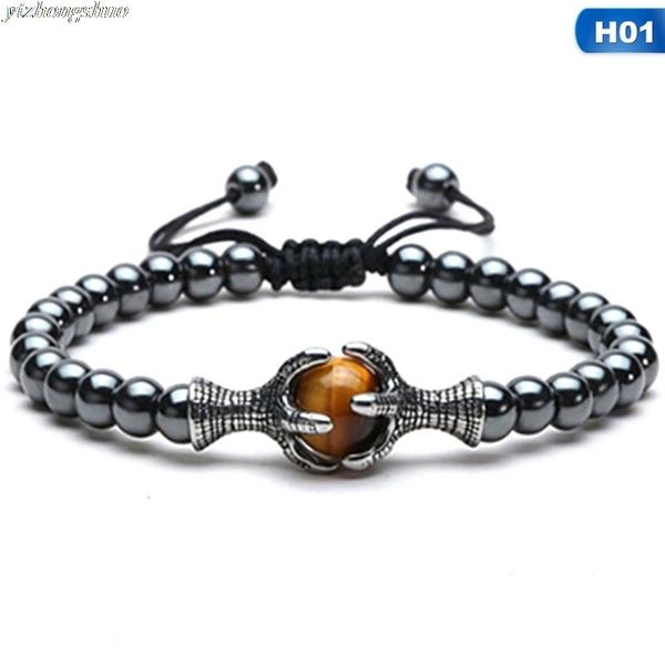 

mens bracelet 2021 natural hematite braslet stone vintage dragon claw animal braclet braided present for husband, Golden;silver