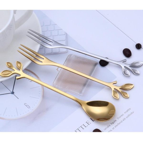 

pcs stainless steel fork spoon kit creative 3-leaf flower shape design dessert kitchen supplies for home restaurant forks
