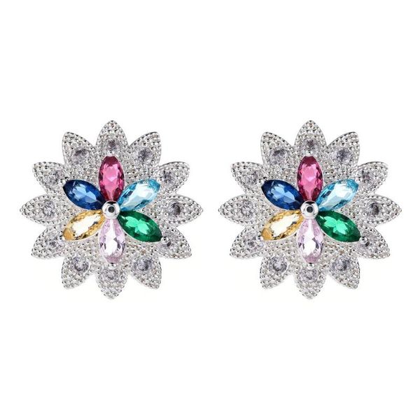 

stud 2021 temperament colored flower zircon earrings suitable for women / girls sweet romantic jewelry gifts er-168, Golden;silver