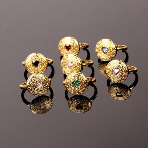

cluster rings eyika vintage pattern round big open pave multicolor heart crystal zircon resizable gold ring dubai jewelry accessories, Golden;silver