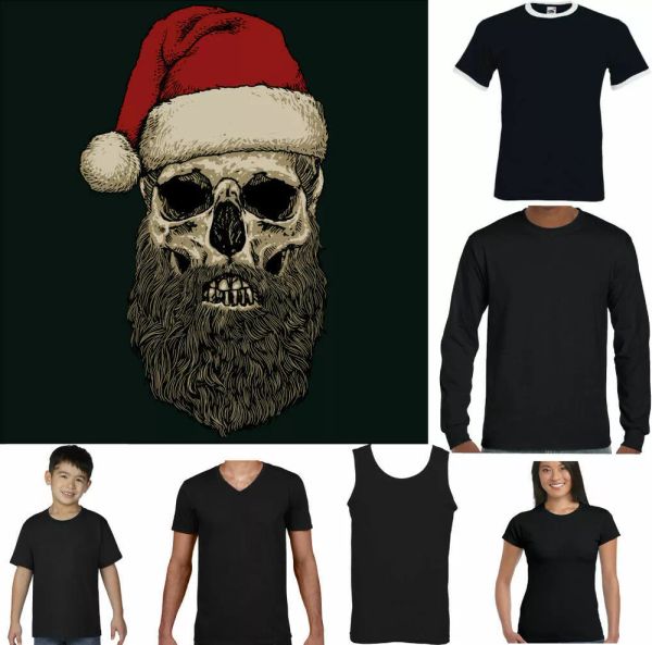 

christmas biker mens santa skull funny beard hat secret, White;black