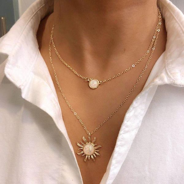 

fashion multi alloy layer sunflower pendant necklace clavicle chain jewelry for women girls gift 2021 chains, Silver