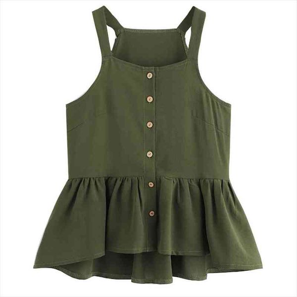 

fashion casual strap summer sleeveless womens cami cut single breasted ruffled ladies loose shirt, White