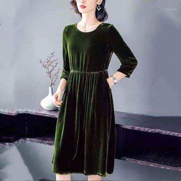 

casual dresses women o-neck velvet autumn ladies party dress velour three quarter sleeve loose vestidos plus size -7xl, Black;gray