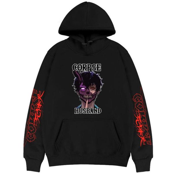 

men's hoodies & sweatshirts corpse husband cartoon horror print streetwear men women oversized hoodie fashion tracksuits pullover unise, Black