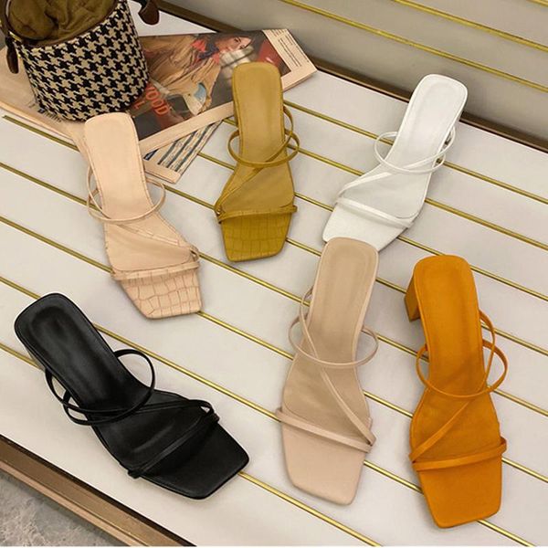 

slippers women summer outdoor sandal high square heel flip flop ladies brand slipper elegant slides shoes plus size 35-41, Black