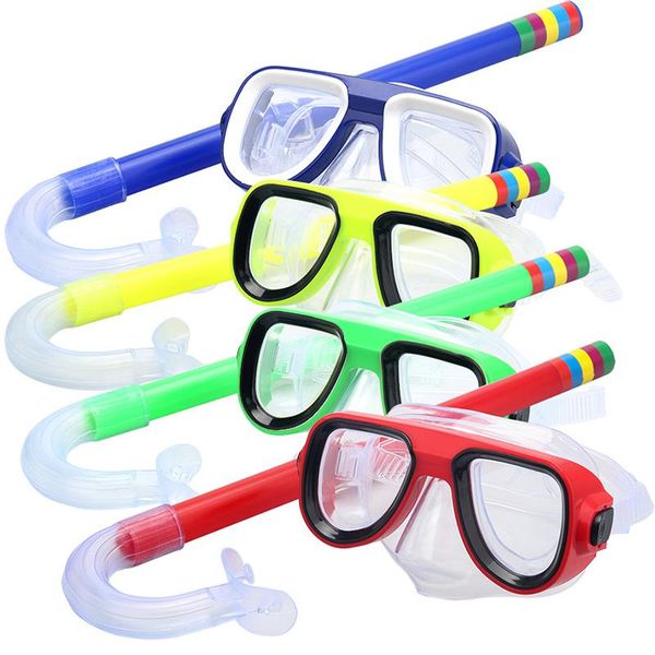 

life vest & buoy child diving snorkeling swimming scuba total dry snorkel and mask glass lens pvc anti-fog goggles set swim eyewear