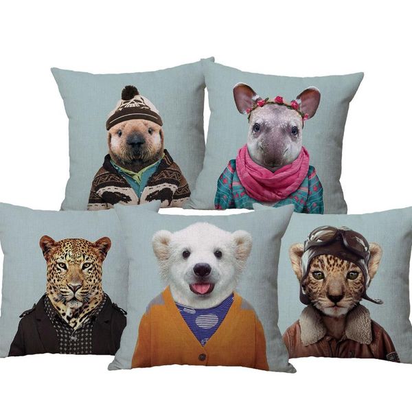 

cushion/decorative pillow sea otter polar bear elephant dog wolf cattle rhinoceros animals throw cover linen cushion case 45x45cm sofa decor