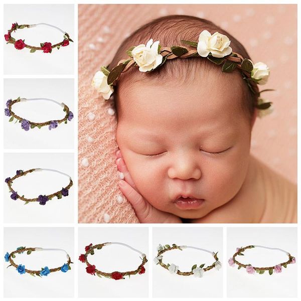 

hair accessories born rose flower garland chic wedding kids headband elastic hairband crown wreath headdress tiara accessorie, Slivery;white