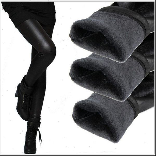 

women capri winter pant fake leather leggings lady boot thick warm velvet legging slim pencil panties cashmere trousers, Black;white