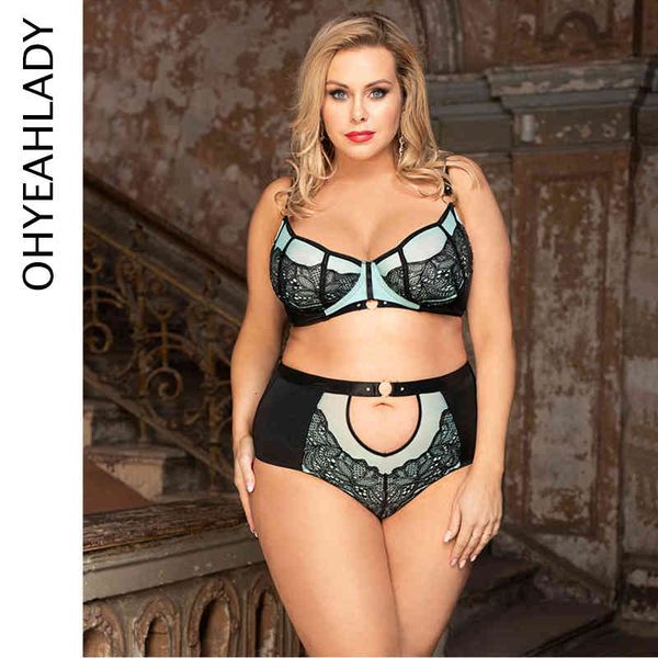 

ohyeahlady bh erotische lace splice underwear for women plus size bra and panty set lingerie, Black;white
