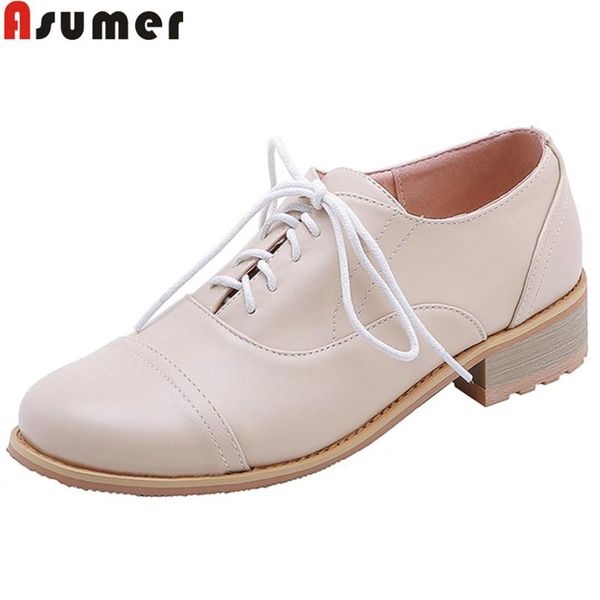 

dress shoes asumer big size 34-43 fashion woman round toe med heels casual lace up women 2021 spring autumn, Black